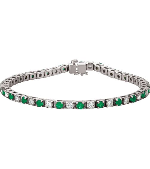 Brc12 Bracelet Set Platinum Round Natural Emerald Natural Diamond 3Mm 2 13 Ctw I1, G-H 7 In Polished Line Bracelet