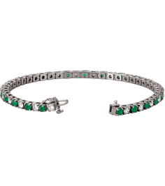 Brc12 Bracelet Set Platinum Round Natural Emerald Natural Diamond 3Mm 2 13 Ctw I1, G-H 7 In Polished Line Bracelet