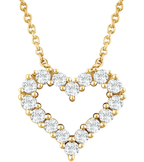 651759 Necklace Set 14K Yellow Round Natural Diamond 1.6Mm 14 Ctw I1, H+ 18 In Polished 14 Ctw Natural Diamond Heart Necklace