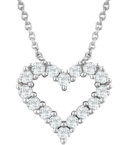 651759 Necklace Set 14K White Round Natural Diamond 1.6Mm 14 Ctw I1, H+ 18 In Polished 14 Ctw Natural Diamond Heart Necklace