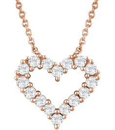 651759 Necklace Set 14K Rose Round Natural Diamond 1.6Mm 14 Ctw I1, H+ 18 In Polished 14 Ctw Natural Diamond Heart Necklace