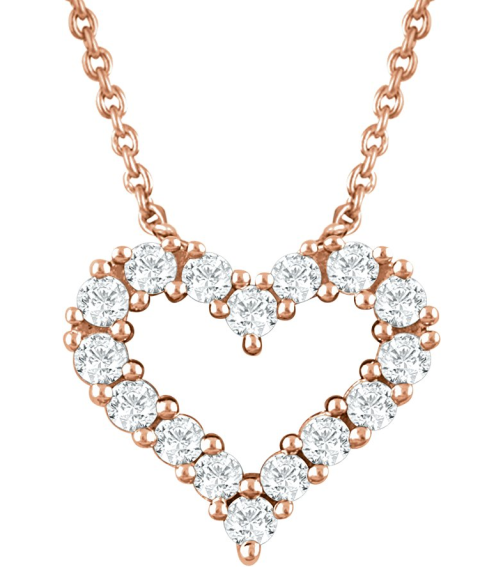 651759 Necklace Set 14K Rose Round Natural Diamond 1.6Mm 14 Ctw I1, H+ 18 In Polished 14 Ctw Natural Diamond Heart Necklace