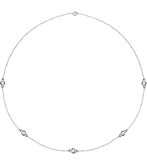 68577 Set 14K White 5-Stone Natural Diamond 3.65Mm 1 Ctw I1, H+ Each Polished 1 Ctw Natural Diamond Necklace