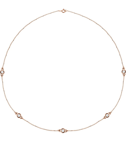 68577 Set 14K Rose 5-Stone Natural Diamond 3.65Mm 1 Ctw I1, H+ Each Polished 1 Ctw Natural Diamond Necklace