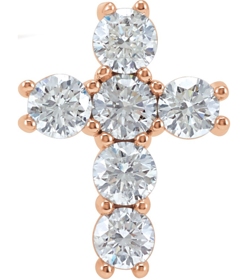 R42309 Pendant Set 14K Rose Round Natural Diamond 3.9Mm 1 38 Ctw I1, G-H Polished Natural Diamond Cross Pendant