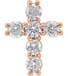 R42309 Pendant Set 14K Rose Round Natural Diamond 2.2Mm 14 Ctw I1, G-H Polished Natural Diamond Cross Pendant