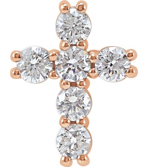 R42309 Pendant Set 14K Rose Round Natural Diamond 2.2Mm 14 Ctw I1, G-H Polished Natural Diamond Cross Pendant