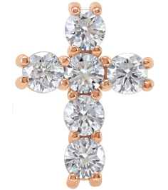 R42309 Pendant Set 14K Rose Round Natural Diamond 2.8Mm 12 Ctw I1, G-H Polished Natural Diamond Cross Pendant