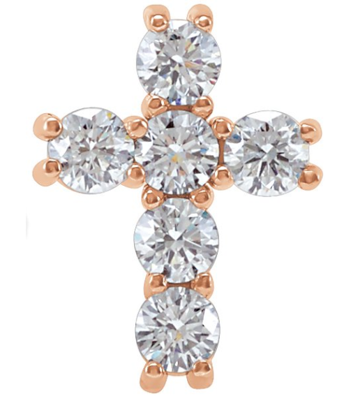 R42309 Pendant Set 14K Rose Round Natural Diamond 2.8Mm 12 Ctw I1, G-H Polished Natural Diamond Cross Pendant
