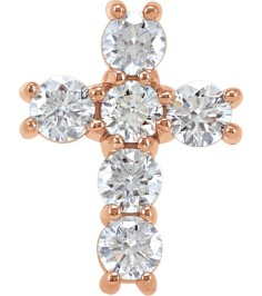 R42309 Pendant Set 14K Rose Round Natural Diamond 3.2Mm 34 Ctw I1, G-H Polished Natural Diamond Cross Pendant