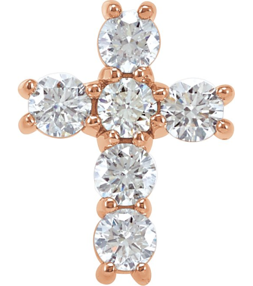 R42309 Pendant Set 14K Rose Round Natural Diamond 3.2Mm 34 Ctw I1, G-H Polished Natural Diamond Cross Pendant