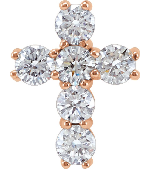 R42309 Pendant Set 14K Rose Round Natural Diamond 3.4Mm 910 Ctw I1, G-H Polished Natural Diamond Cross Pendant