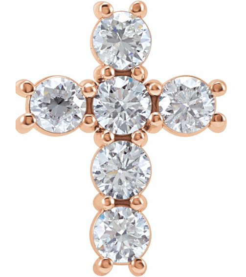 R42309 Pendant Set 14K Rose Round Natural Diamond 3.6Mm 1 16 Ctw I1, G-H Polished Natural Diamond Cross Pendant