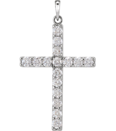 R42308 Pendant Set Platinum Round Natural Diamond 1.7Mm 14 Ctw I1, G-H Polished 14 Ctw Natural Diamond Cross Pendant