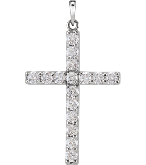 R42308 Pendant Set Platinum Round Natural Diamond 1.7Mm 14 Ctw I1, G-H Polished 14 Ctw Natural Diamond Cross Pendant