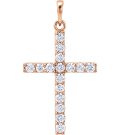 R42308 Pendant Set 14K Rose Round Natural Diamond 2.4Mm 34 Ctw I1, G-H Polished 34 Ctw Natural Diamond Cross Pendant