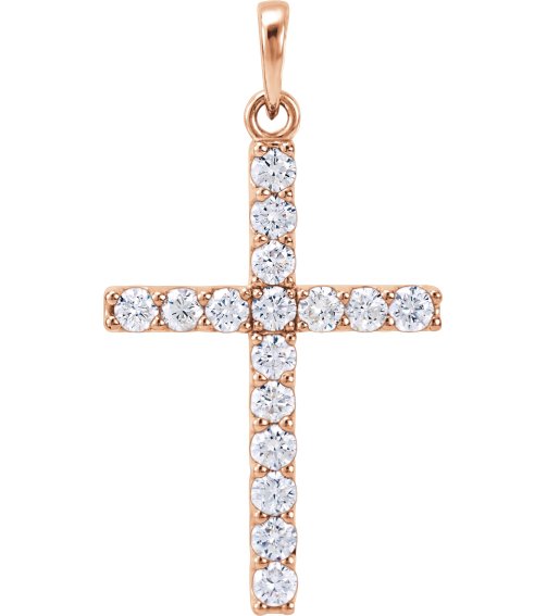 R42308 Pendant Set 14K Rose Round Natural Diamond 2.4Mm 34 Ctw I1, G-H Polished 34 Ctw Natural Diamond Cross Pendant