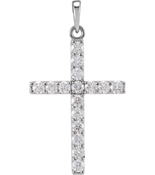R42308 Pendant Set Platinum Round Natural Diamond 2.4Mm 34 Ctw I1, G-H Polished 34 Ctw Natural Diamond Cross Pendant