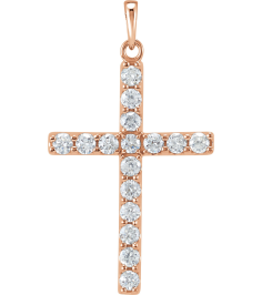 R42308 Pendant Set 14K Rose Round Natural Diamond 2.5Mm 1 Ctw I1, G-H Polished 1 Ctw Natural Diamond Cross Pendant