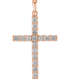R42308 Pendant Set 14K Rose Round Natural Diamond 2.8Mm 1 14 Ctw I1, G-H Polished 1 14 Ctw Natural Diamond Cross Pendant