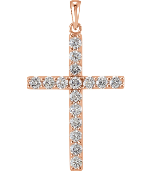 R42308 Pendant Set 14K Rose Round Natural Diamond 2.8Mm 1 14 Ctw I1, G-H Polished 1 14 Ctw Natural Diamond Cross Pendant