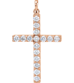 R42308 Pendant Set 14K Rose Round Natural Diamond 3Mm 1 38 Ctw I1, G-H Polished 1 38 Natural Diamond Cross Pendant