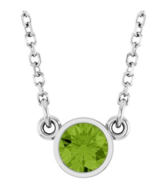 61134 Necklace Set 14K White Round Natural Peridot 4 Mm 16 In Polished Natural Peridot Solitaire Necklace