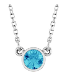 61134 Necklace Set 14K White Round Natural Blue Zircon 4 Mm 16 In Polished Natural Blue Zircon Solitaire Necklace