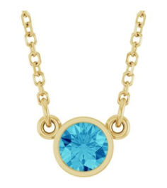61134 Necklace Set 14K Yellow Round Natural Blue Zircon 4 Mm 16 In Polished Natural Blue Zircon Solitaire Necklace