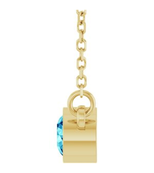 61134 Necklace Set 14K Yellow Round Natural Blue Zircon 4 Mm 16 In Polished Natural Blue Zircon Solitaire Necklace