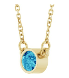 61134 Necklace Set 14K Yellow Round Natural Blue Zircon 4 Mm 16 In Polished Natural Blue Zircon Solitaire Necklace