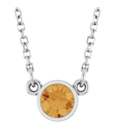 61134 Necklace Set 14K White Round Natural Citrine 4 Mm 16 In Polished Natural Citrine Solitaire Necklace