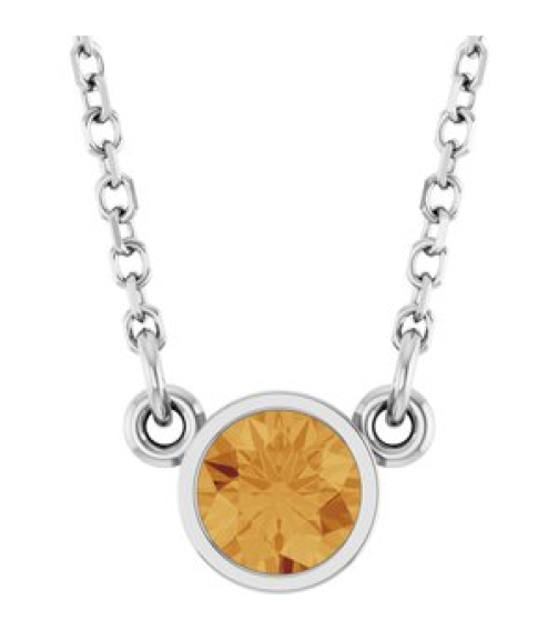 61134 Necklace Set 14K White Round Natural Citrine 4 Mm 16 In Polished Natural Citrine Solitaire Necklace