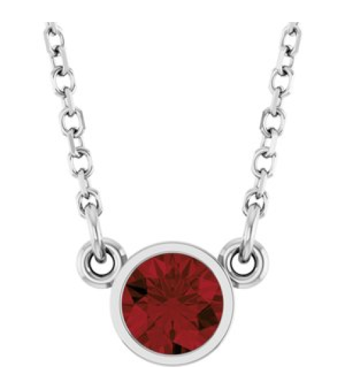 61134 Necklace Set 14K White Round Natural Mozambique Garnet 4 Mm 16 In Polished Natural Mozambique Garnet Solitaire Necklace