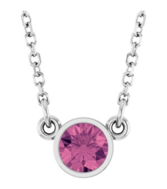 61134 Necklace Set 14K White Round Natural Pink Tourmaline 4 Mm 16 In Polished Natural Pink Tourmaline Solitaire Necklace