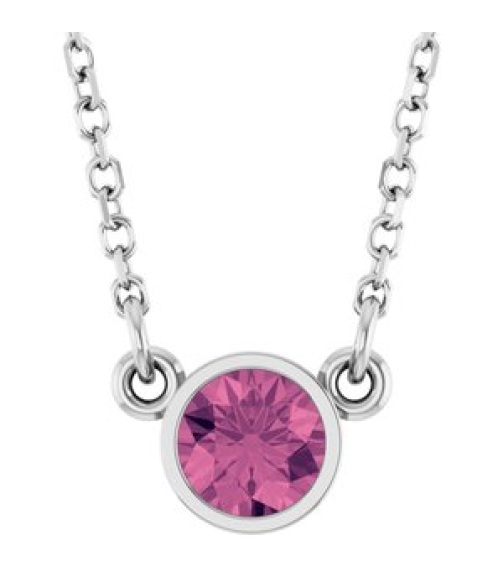 61134 Necklace Set 14K White Round Natural Pink Tourmaline 4 Mm 16 In Polished Natural Pink Tourmaline Solitaire Necklace