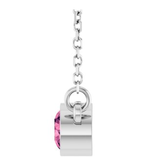 61134 Necklace Set 14K White Round Natural Pink Tourmaline 4 Mm 16 In Polished Natural Pink Tourmaline Solitaire Necklace
