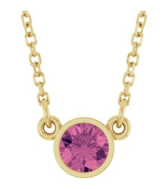 61134 Necklace Set 14K Yellow Round Natural Pink Tourmaline 4 Mm 16 In Polished Natural Pink Tourmaline Solitaire Necklace