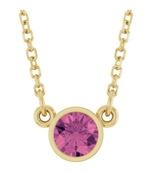 61134 Necklace Set 14K Yellow Round Natural Pink Tourmaline 4 Mm 16 In Polished Natural Pink Tourmaline Solitaire Necklace