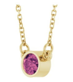 61134 Necklace Set 14K Yellow Round Natural Pink Tourmaline 4 Mm 16 In Polished Natural Pink Tourmaline Solitaire Necklace