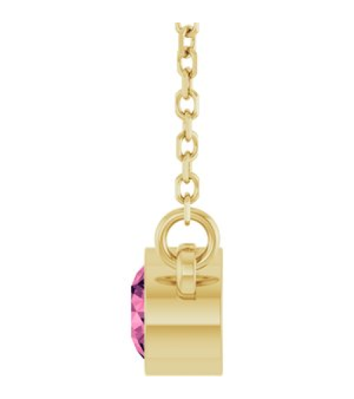 61134 Necklace Set 14K Yellow Round Natural Pink Tourmaline 4 Mm 16 In Polished Natural Pink Tourmaline Solitaire Necklace