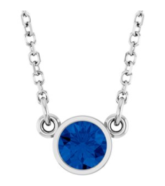 61134 Necklace Set 14K White Round Natural Blue Sapphire 4 Mm 16 In Polished Natural Blue Sapphire Solitaire Necklace