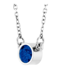 61134 Necklace Set 14K White Round Natural Blue Sapphire 4 Mm 16 In Polished Natural Blue Sapphire Solitaire Necklace