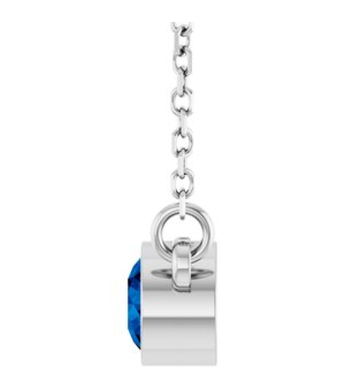 61134 Necklace Set 14K White Round Natural Blue Sapphire 4 Mm 16 In Polished Natural Blue Sapphire Solitaire Necklace