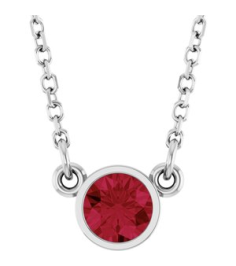 61134 Necklace Set 14K White Round Natural Ruby 4 Mm 16 In Polished Natural Ruby Solitaire Necklace