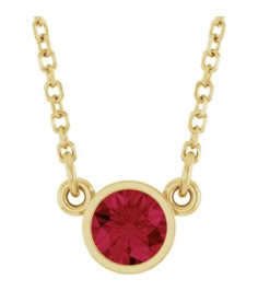 61134 Necklace Set 14K Yellow Round Natural Ruby 4 Mm 16 In Polished Natural Ruby Solitaire Necklace