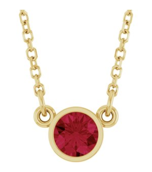 61134 Necklace Set 14K Yellow Round Natural Ruby 4 Mm 16 In Polished Natural Ruby Solitaire Necklace