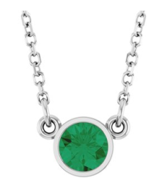 61134 Necklace Set 14K White Round Natural Emerald 4 Mm 16 In Polished Natural Emerald Solitaire Necklace
