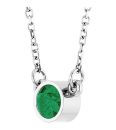 61134 Necklace Set 14K White Round Natural Emerald 4 Mm 16 In Polished Natural Emerald Solitaire Necklace