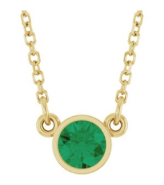 61134 Necklace Set 14K Yellow Round Natural Emerald 4 Mm 16 In Polished Natural Emerald Solitaire Necklace